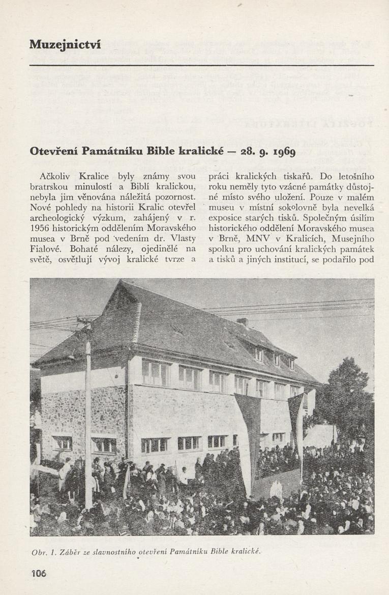 Otevření Památníku Bible kralické 28. září 1969 Otevření Památníku Bible kralické 28. září 1969
